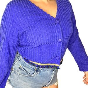 Vintage Cover Charge Purple Striped Textured Beaded Fringe Jacket Top Small